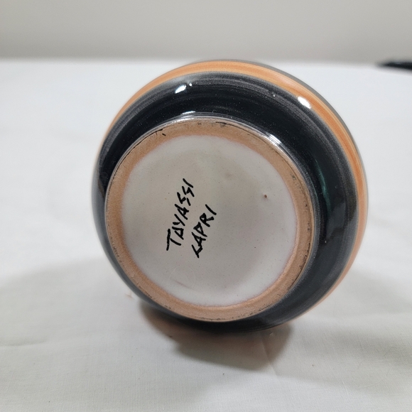 Tonala Mexican Art Pottery Vase Hand Painted Floral Blue Neutral 4.5 " Tall Sign - Picture 8 of 10